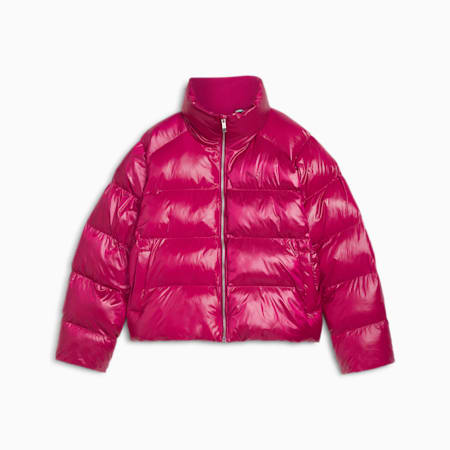 Shiny Puffer Jacket Women, Magenta Gleam, small