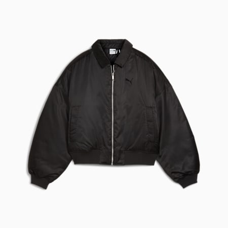 Satin Women's Bomber Jacket, PUMA Black, small-AUS