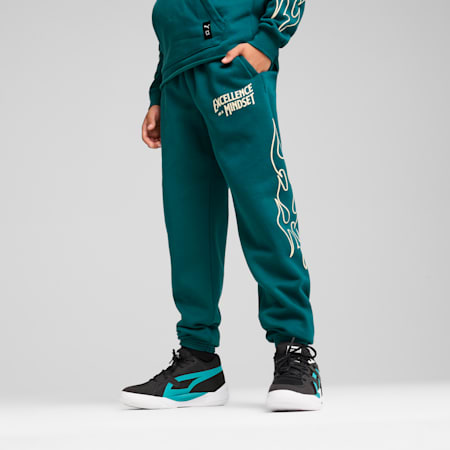 Basketball Caution Pants - Boys 8-16 years, Cold Green, small-NZL