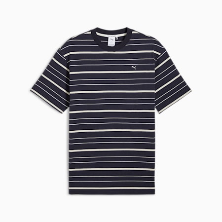 MMQ Men's Striped Tee, New Navy, small-AUS