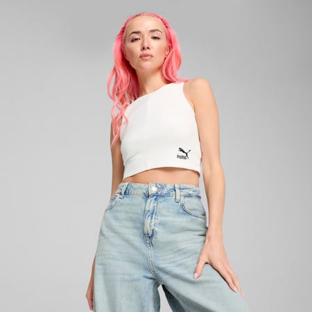 CLASSICS Ribbed Crop Top Women, PUMA White, small