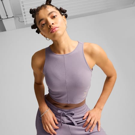 CLASSICS Ribbed Crop Top Women, Pale Plum, small