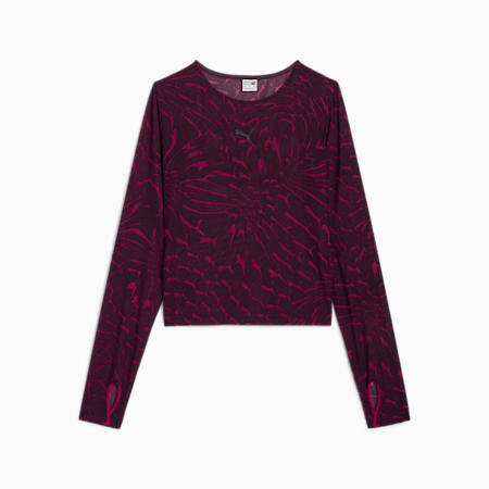 T-shirt en mesh à manches longues DARE TO Femme, Midnight Plum-AOP, small