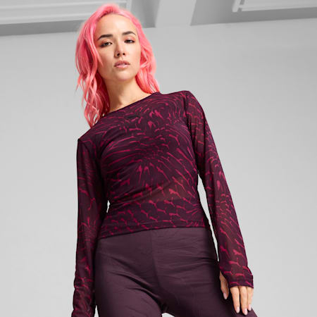 Maglia a maniche lunghe DARE TO da donna, Midnight Plum-AOP, small