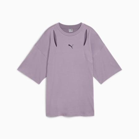 DARE TO Women's Oversized Cut-Out Tee, Pale Plum, small-AUS