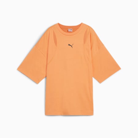 DARE TO Women's Oversized Cut-Out Tee, Bright Melon, small-AUS