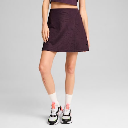 Jupe haute à textures DARE TO Femme, Midnight Plum-AOP, small