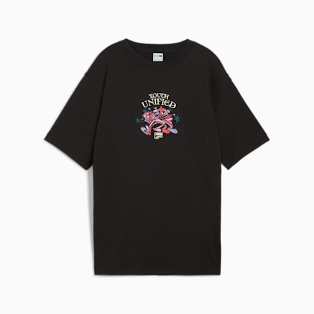 DOWNTOWN Relaxed Graphic Tee Women, PUMA Black, small-SEA