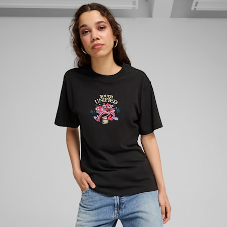 DOWNTOWN Relaxed Graphic Tee Women, PUMA Black, small-SEA