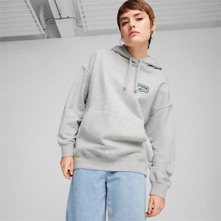 DOWNTOWN Women's Oversized Hoodie, Light Gray Heather, small-NZL