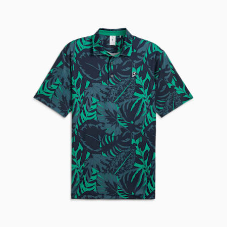 PUMA x PALM TREE CREW Palm Glitch Men's Polo Top, Deep Navy-Sparkling Green, small-AUS