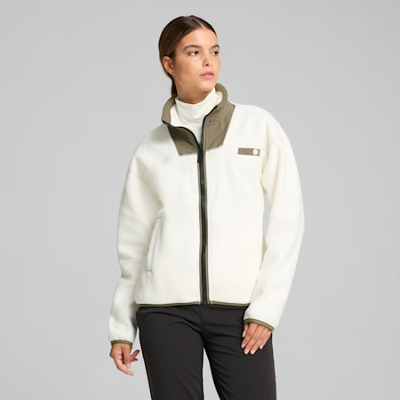 Charley Golf Fleecejacke mit durchgehendem Reißverschluss Damen, Warm White-Dark Sage, small