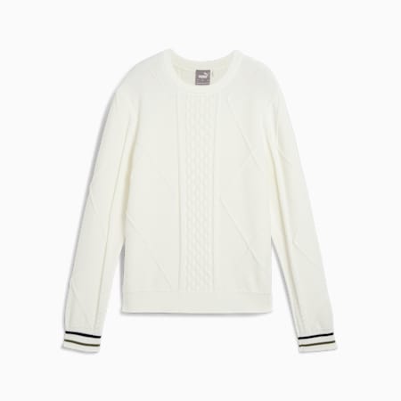 Kate Cable Knit Golf Sweater Women, Warm White, small