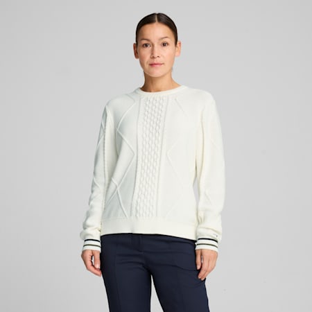 Kate Women's Cable Knit Golf Sweater, Warm White, small-AUS