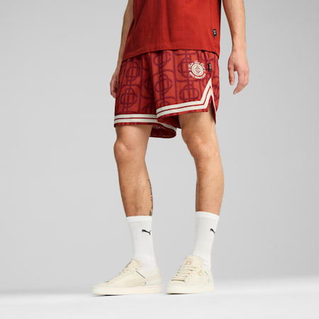 Short en maille à motif all-over PUMA x PALM TREE CREW Homme, Mars Red-AOP, small