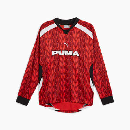 Long Sleeve Unisex Football Jersey, Intense Red-AOP, small-AUS