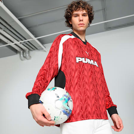 Polo de fútbol de manga larga unisex, Intense Red-AOP, small-PER