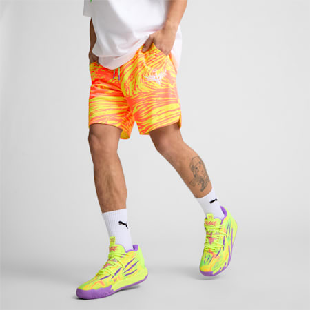 PUMA x LAMELO BALL Spark All-Over-Print Men's Basketball Shorts, Yellow Burst-AOP, small
