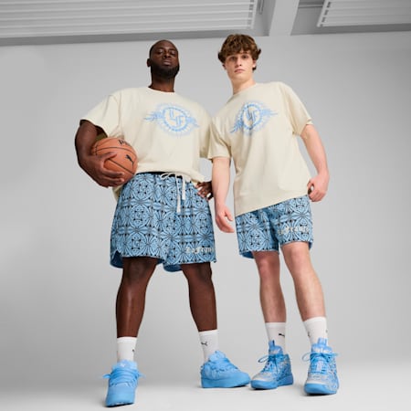 PUMA HOOPS x LAFRANCÉ Mosaic Shorts Men, Team Light Blue-AOP, small-IDN