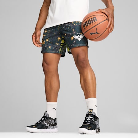 Melo 50th Men's Basketball Shorts, PUMA Black-AOP, small-AUS