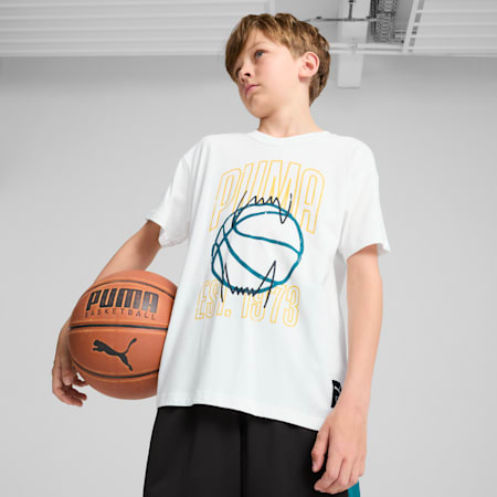 Basketball Winning Shot Tee - Boys 8-16 years, PUMA White, small-AUS