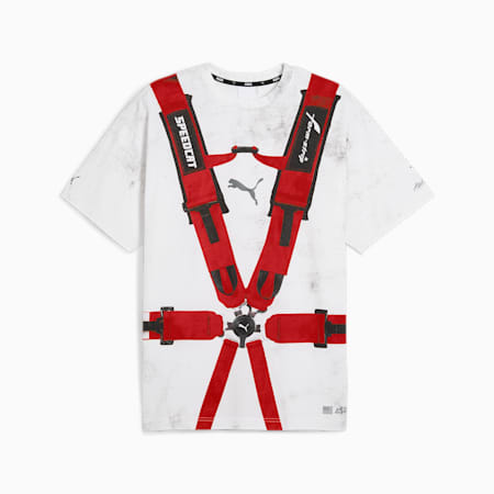 푸마 x 에이셉 라키 디스트레스 싯 벨트 티<br>PUMA X A$AP ROCKY Distressed Seat Belt T-shirt, PUMA White-Rosso Corsa, small-KOR