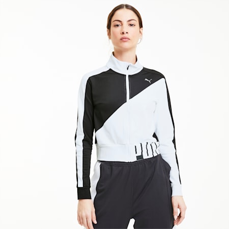 Stretch Knit Women's Training Track Jacket, Puma Black-Puma White, small-SEA