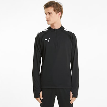 Męska koszulka piłkarska z zamkiem 1/4 teamLIGA, Puma Black-Puma White, small