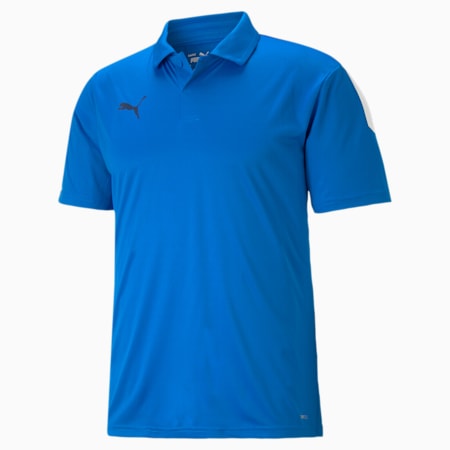 teamLIGA Sideline Football Polo Shirt Men, Electric Blue Lemonade-Puma White, small-SEA