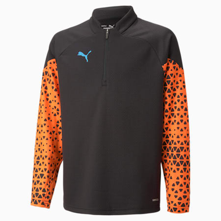 individualCUP Quarter-Zip Football Top Youth, PUMA Black-Ultra Orange, small