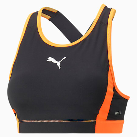 Sujetador de fútbol de escote alto individualBLAZE para mujer, PUMA Black-Ultra Orange, small
