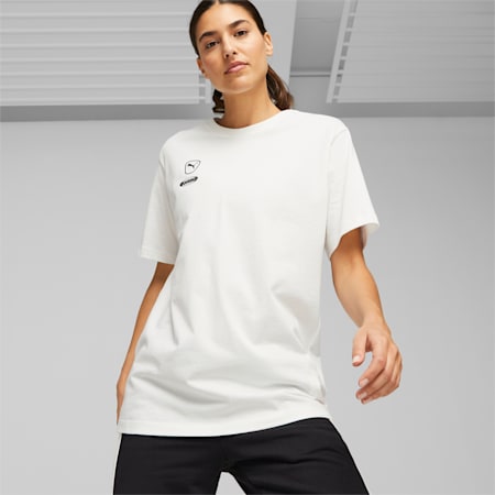 PUMA Queen Women's Football Tee, Electric Blush-Warm White-PUMA Black, small-AUS