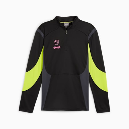 بلوزة كرة قدم للشباب KING Pro Quarter-zip, PUMA Black-Electric Lime, small-DFA