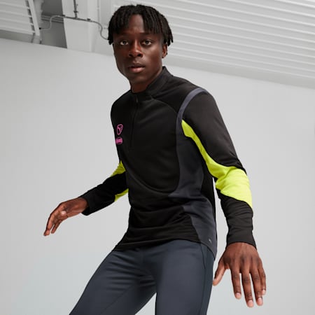 بلوزة كرة قدم للشباب KING Pro Quarter-zip, PUMA Black-Electric Lime, small-DFA