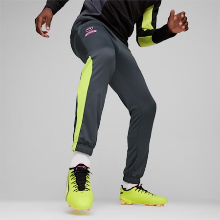 KING Pro Men's Football Training Pants, Strong Gray-Electric Lime, small-DFA