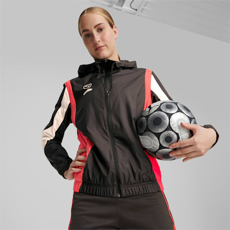 PUMA Queen Women's Football Jacket, PUMA Black-Fire Orchid-Warm White, small-AUS