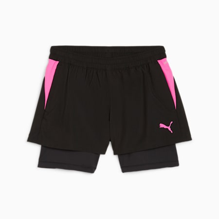 Shorts 2 en 1 de deportes de interiores para mujer Individual, PUMA Black-Poison Pink, small