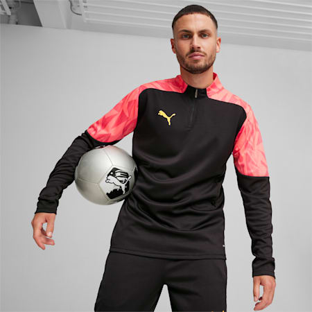 indFINAL Forever Faster Men's Quarter-Zip Soccer Top, PUMA Black-Sunset Glow, small