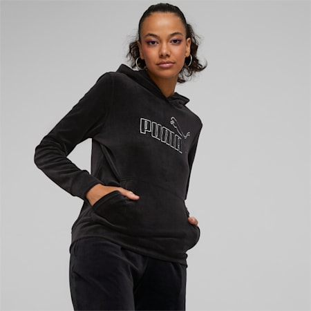 Essentials+ velours hoodie voor dames, Puma Black, small