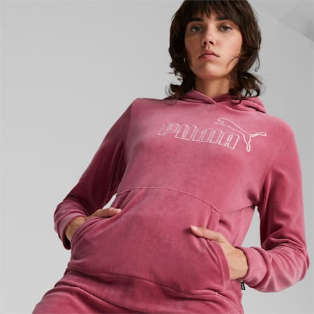 Essentials+ Velour Hoodie Women, Dusty Orchid, small-DFA