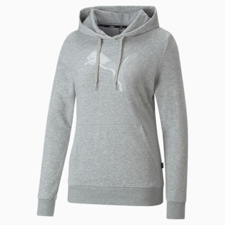 Power Graphic Hoodie Women, Light Gray Heather, small-THA