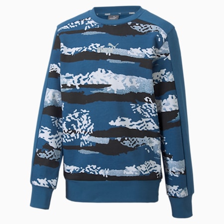 Alpha bedrucktes Sweatshirt mit Rundhalsausschnitt Jugend, Lake Blue, small