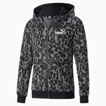 Alpha hoodie met rits met print voor jongeren, Puma Black-AOP, small