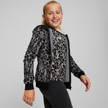 Alpha Printed Full-Zip Hoodie - Girls 8-16 years, Puma Black-AOP, small-AUS