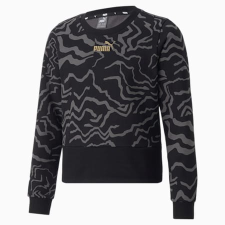 Alpha bedrucktes Sweatshirt mit Rundhalsausschnitt Jugend, Puma Black-AOP, small