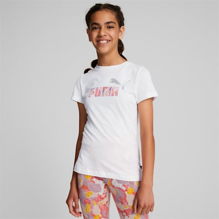 T-shirt Essentials+ Bloom Logo da ragazza, Puma White, small