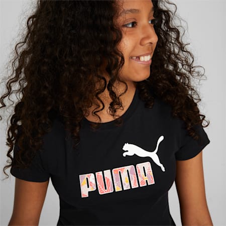 Młodzieżowa koszulka Essentials+ Bloom Logo, Puma Black-Salmon, small
