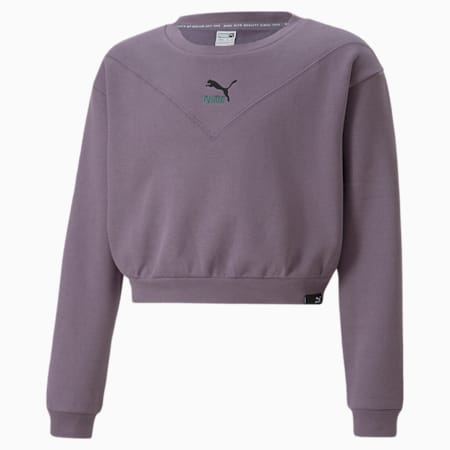 Classics GRL Crew Neck Sweatshirt Youth, Purple Charcoal, small