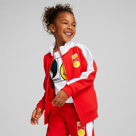 PUMA x SMILEYWORLD Kids' T7 Track Jacket, High Risk Red, small-AUS