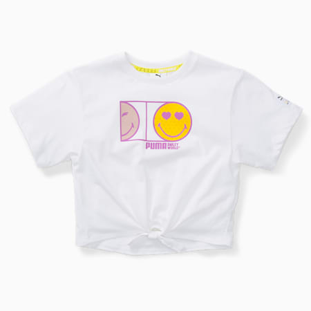 T-shirt annodata PUMA x SMILEYWORLD da bambini, Puma White, small